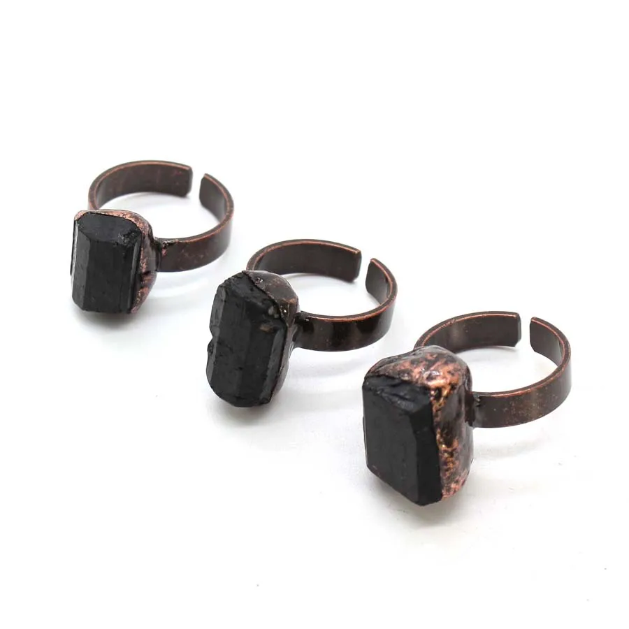 Charms Natural Irregular Black Tourmaline Crystal Stone Rings For Women Adjustalbe Choice Finger Ring Vintage Men Jewelry view 4