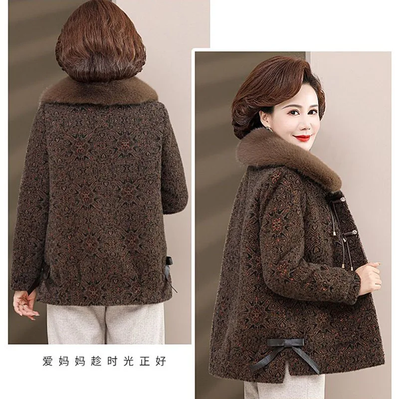 Middle-Aged Mothers Wear Mink-Like Coats For Women Autumn And Winter New 2024 Jacket Wool-Padded Coats Women Woolen Coats