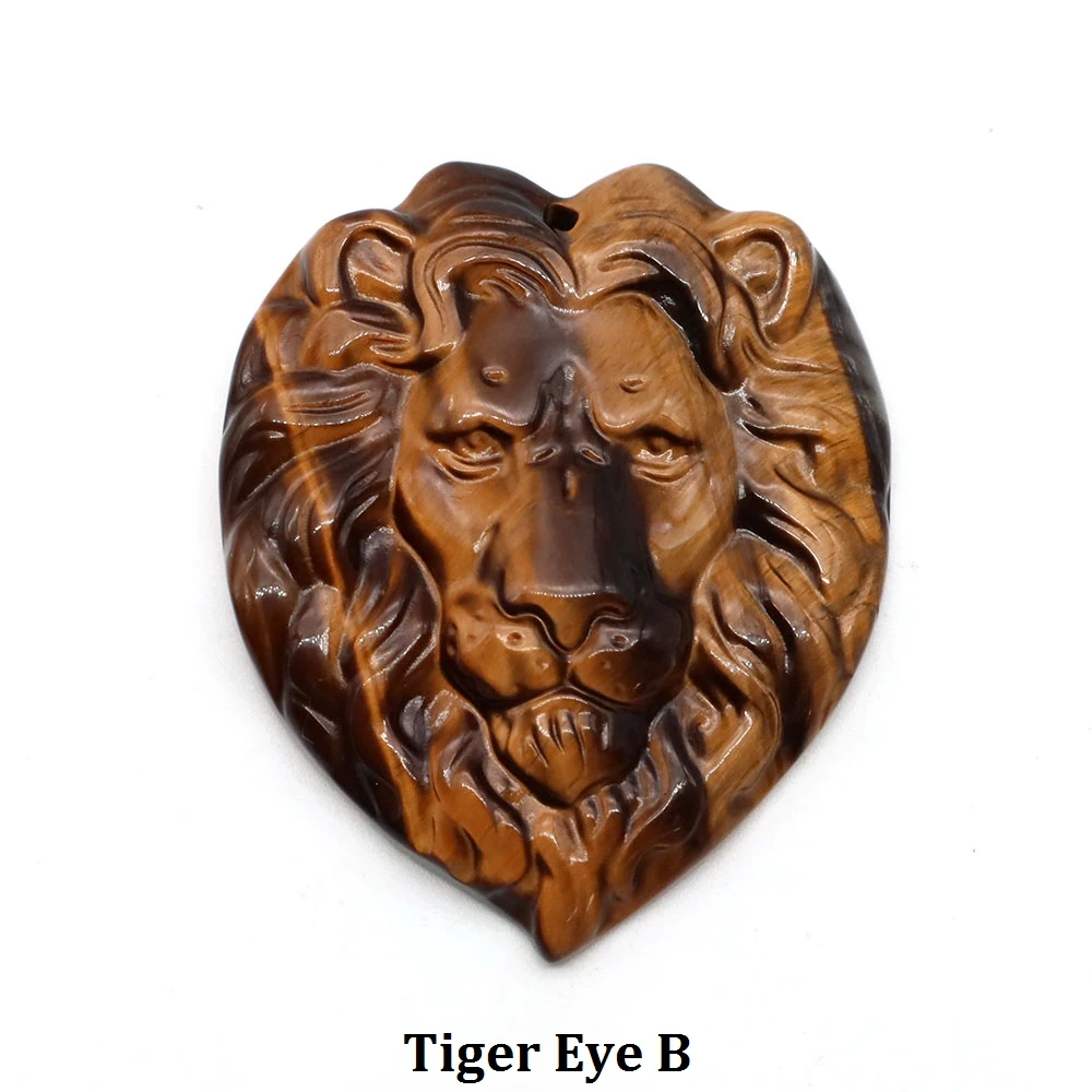 Naturstein Löwenkopf-Anhänger Labradorit Obsidian Tigerauge Geschnitzter Edelstein für Schmuckherstellung DIY Halsketten-Zubehör – Detail 17