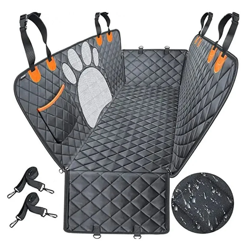 Universal Pet Seat Cover for Car Rear Seat, 100% Waterproof Dog Car Hammock with Visual Mesh Window and Side Zipper