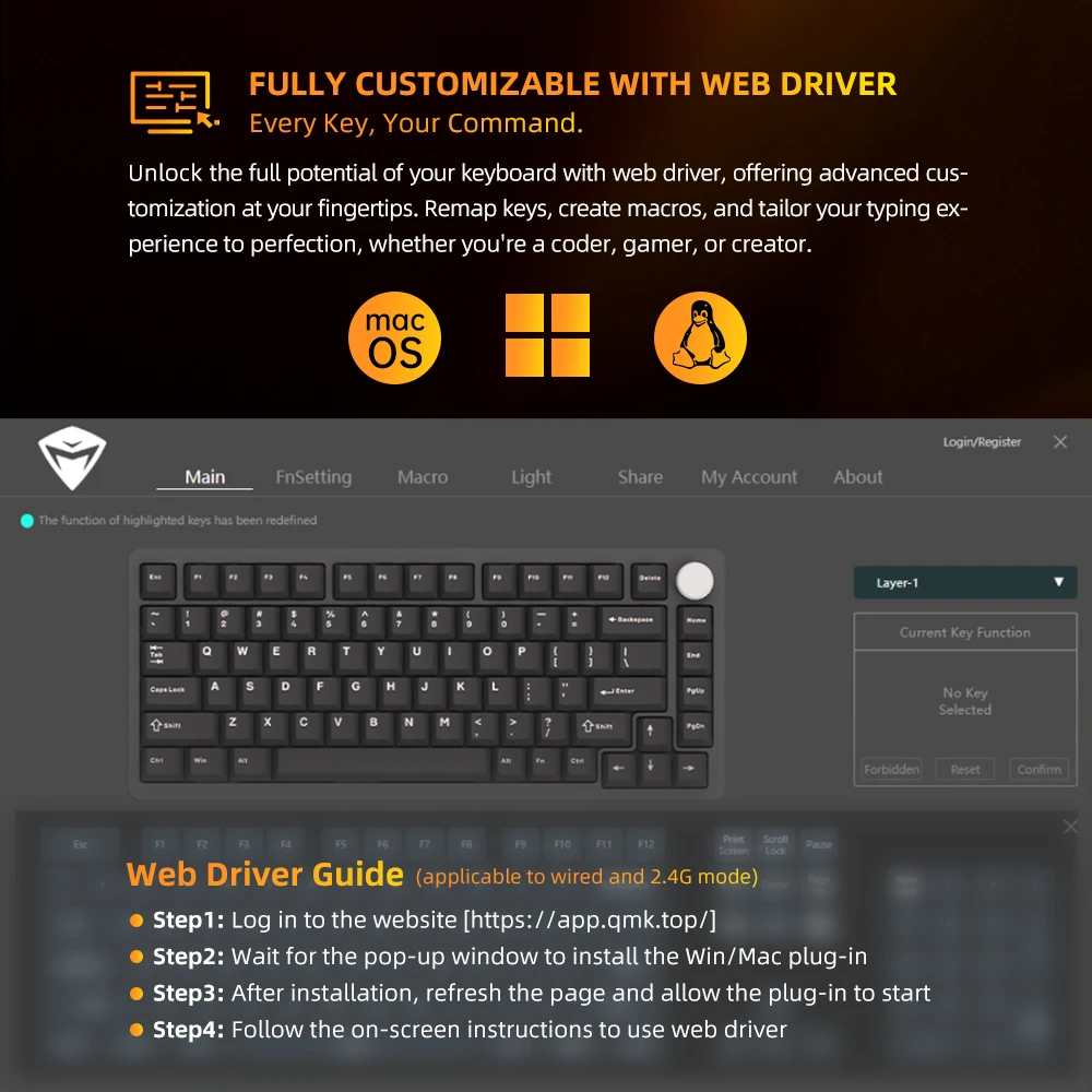 Machenike K600-B82W mechanische tastatur dichtung montiert 75% ansi layout web treiber unterstützung rgb hintergrund beleuchtete drahtlose spiel tastatur