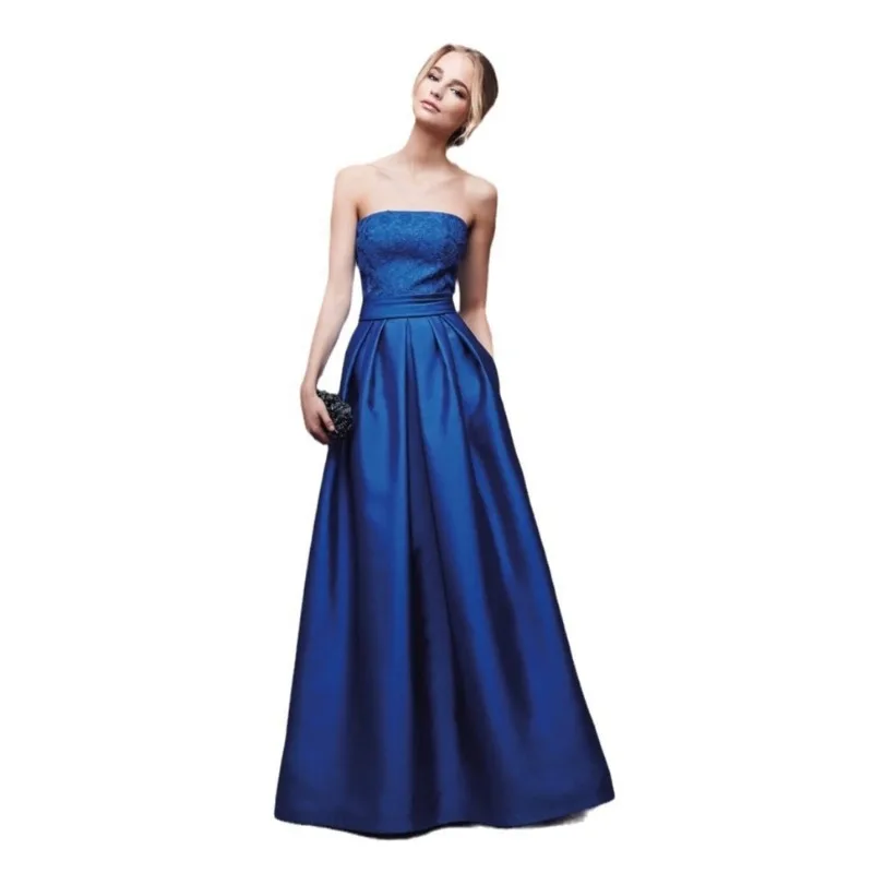Abito da sera con cerniera invisibile 2026 Nuovo abito lungo da sposa elegante blu royal per banchetti, feste di compleanno, abiti lunghi da donna