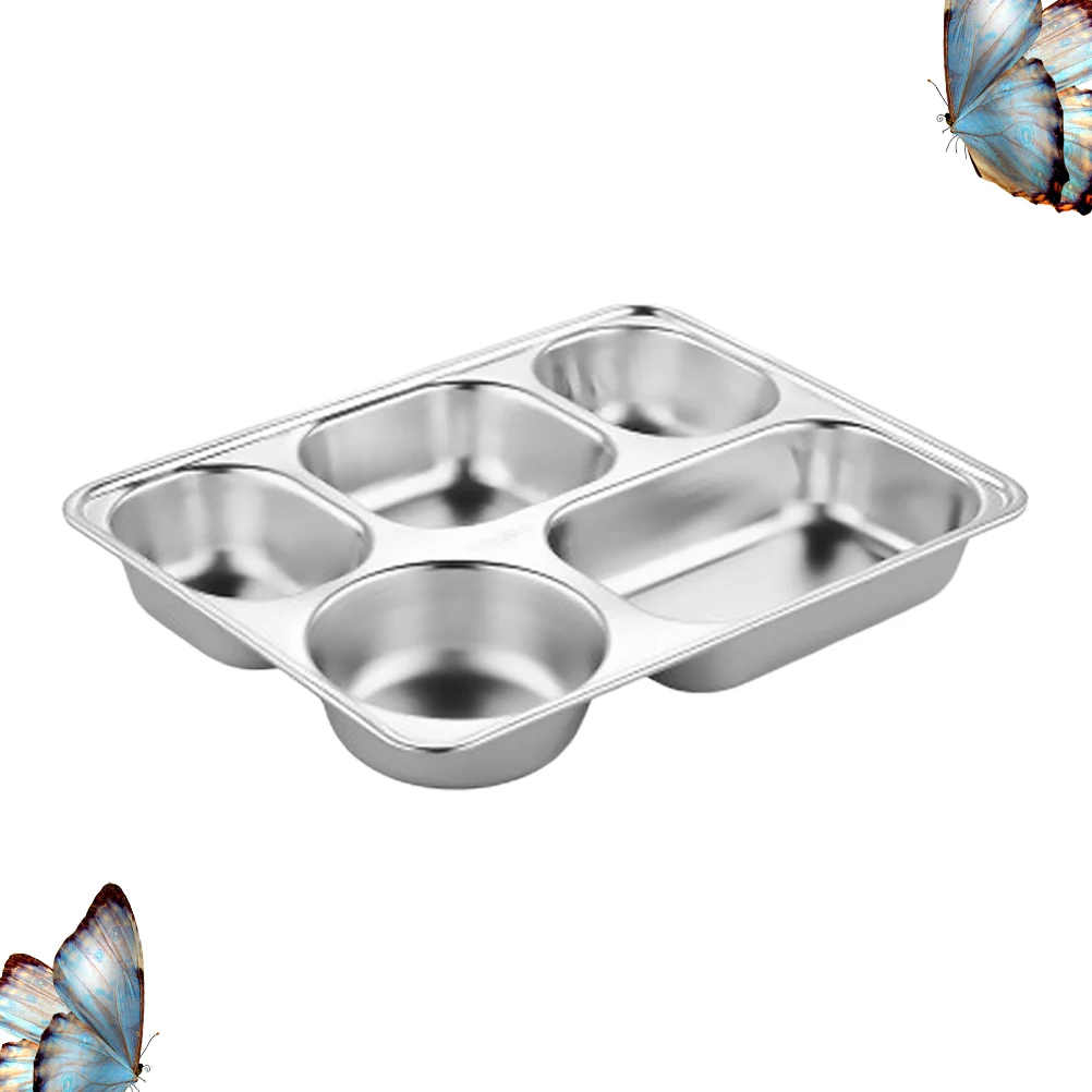 

Divided Food Plates Separate Dinner Tray Stainless Steel Drop-Proof Rice Dishes