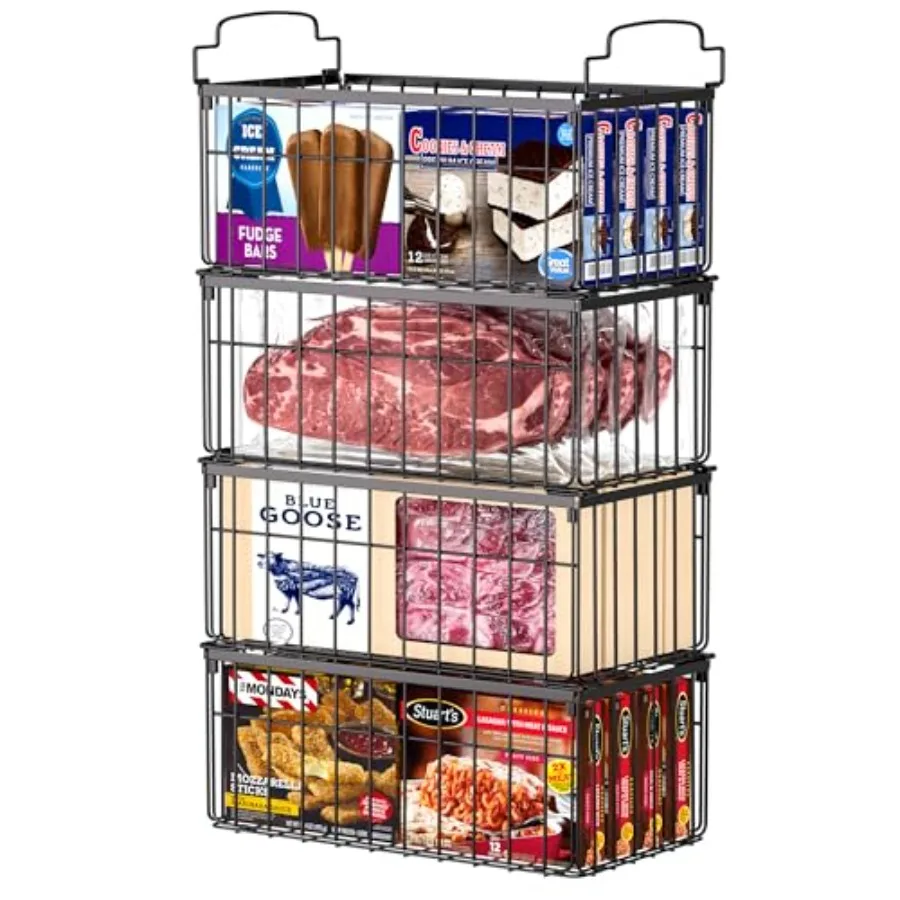 

Freezer Organizer Bins 4 Pack Stackable Deep Chest Freezer Organizer Bins Foldable Baskets with Handles Black Storage Container