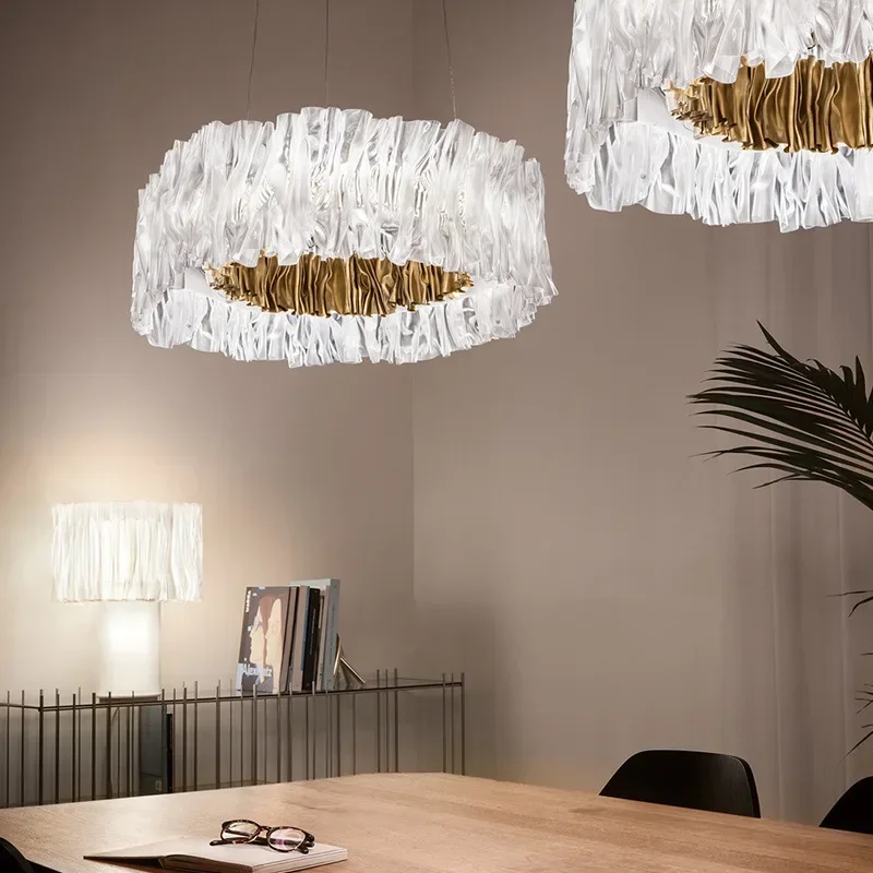 

SANDYHA Nordic Designer LED Pendant Light Pleated Hanging Chandelier for Living Room Bedroom Restaurant Decoration