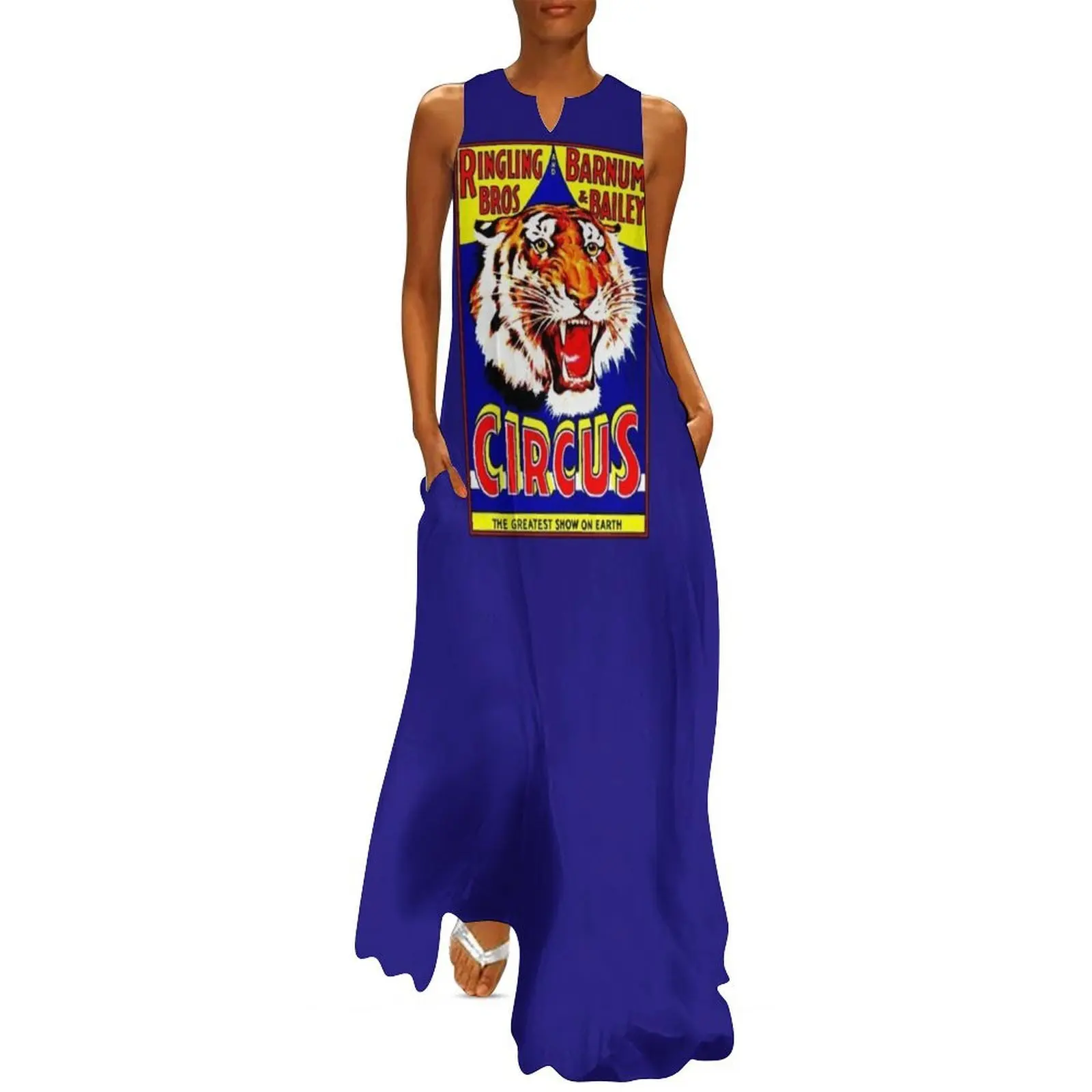 

RINGLING BROS. BARNUM and BAILEY : Vintage Circus Tiger Advertising Print Long Dress women's clothing summer 2025 novelties