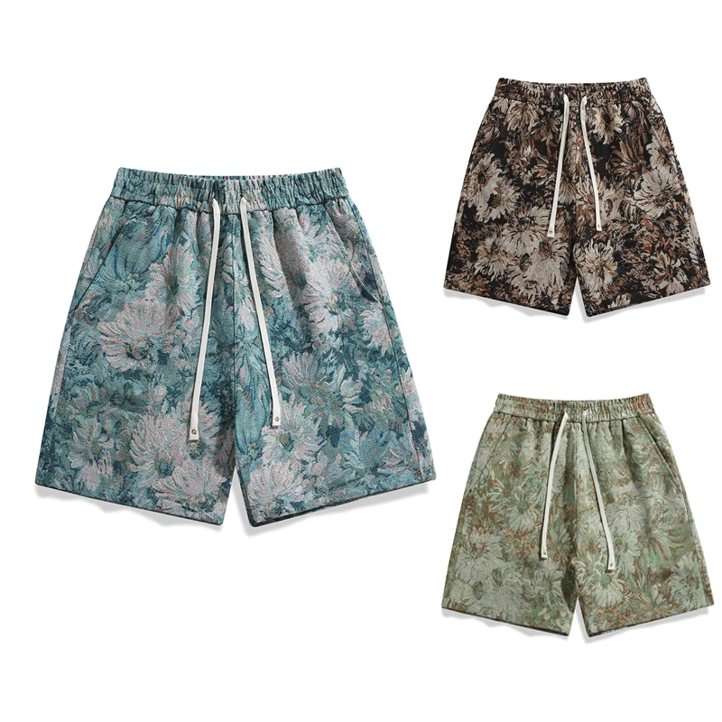 

Мужские летние свободные повседневные шорты, новые шорты-карго с цветочным принтом, эластичные шорты-карго на шнурке, модные мужские хлопковые шорты