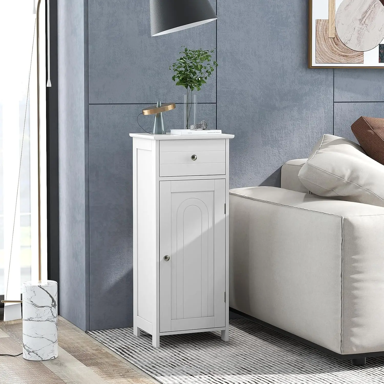 Small Bathroom Cabinet with Drawer & 3 Adjustable Shelves, Anti-Toppling Floor Cabinet for Living Room & Entryway, Customized