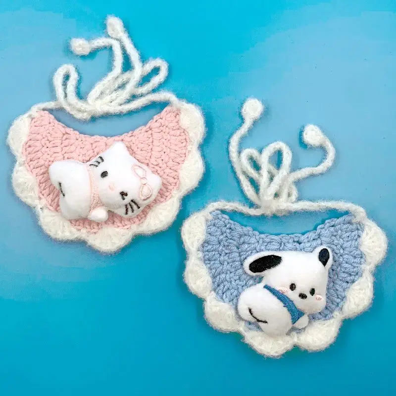 Hot Sanrio kit Autumn and Winter Pet Scarf Clothing Kawaii Hello Kitty Cartoon Halloween Manual Crochet Pet Cat Dog Saliva Towel