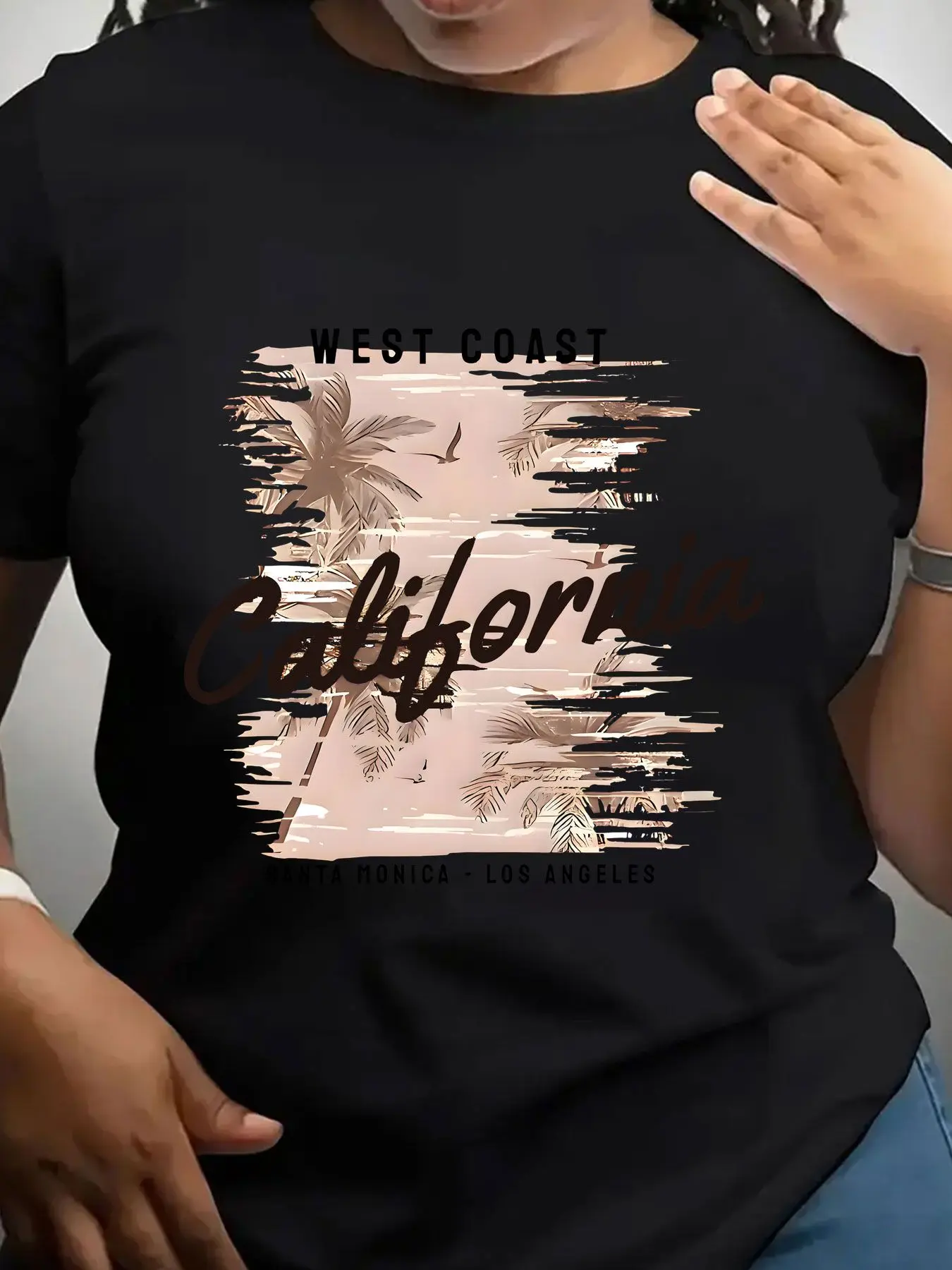 Women's Trendy Crew Neck T-Shirt West Coast California Santa Monica Suitable for Casual Sportswear