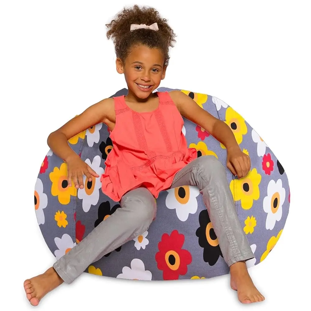 

Posh Beanbags Bean Bag Chair, Large-38In, Canvas Multi-Colored Flowers On Gray