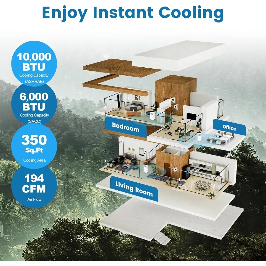 مكيف هواء محمول وحدة تيار متردد 10000 وحدة حرارية بريطانية مع وضع النوم مزيل الرطوبة بمروحة باردة للغرف حتى 350 قدم مربع تتضمن مؤقتًا 24 ساعة C
