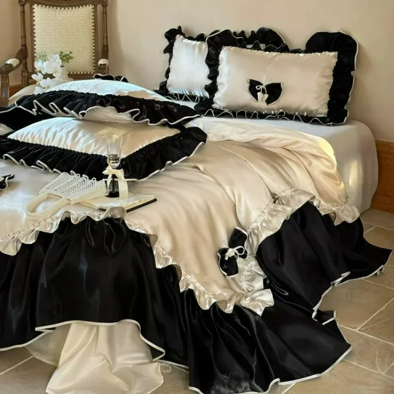 Bedroom Light Luxury Romantic Princess Style 4-piece Set Pure Cotton Bow Duvet Cover Bed Sheets Pure Cotton Bedding