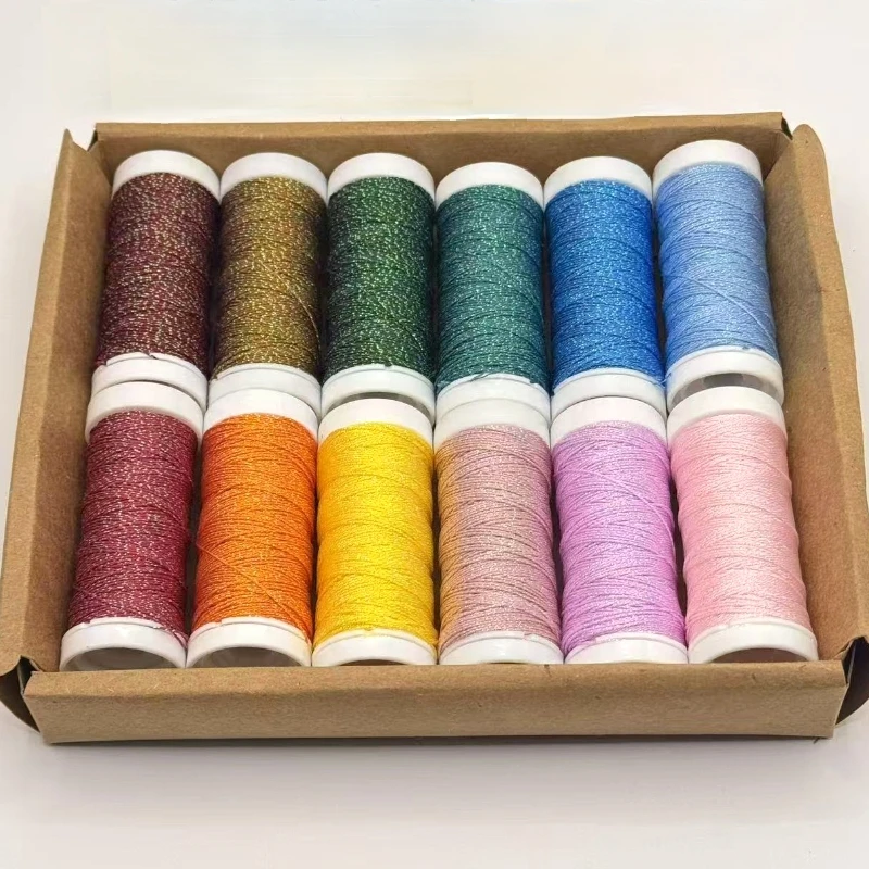 Fil ciel étoilé à 6 brins, coffret de 12 couleurs avec Flash aléatoire, tissage fait à la main en or, corde spéciale à main de 0.4mm, ligne de bricolage