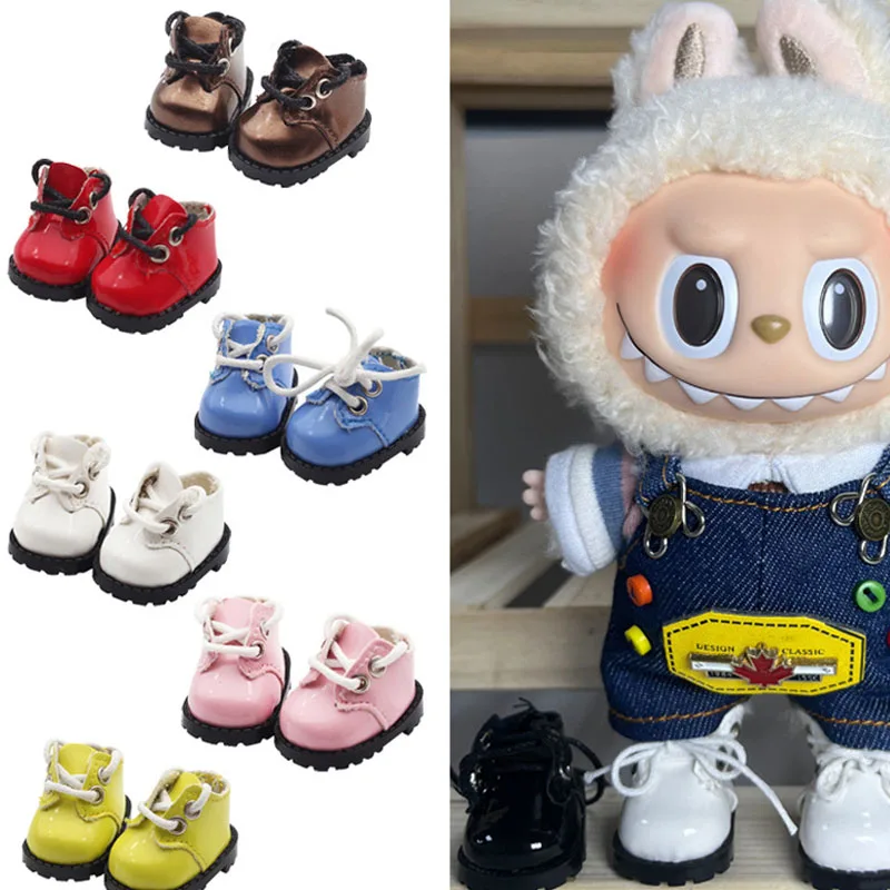 

Kawaii 17Cm Labubu Glossy Leather Round-Toe Strap Suit Shoes Anime Labubu Girly Heart Cute 10Cm Cotton Doll Leather Shoes