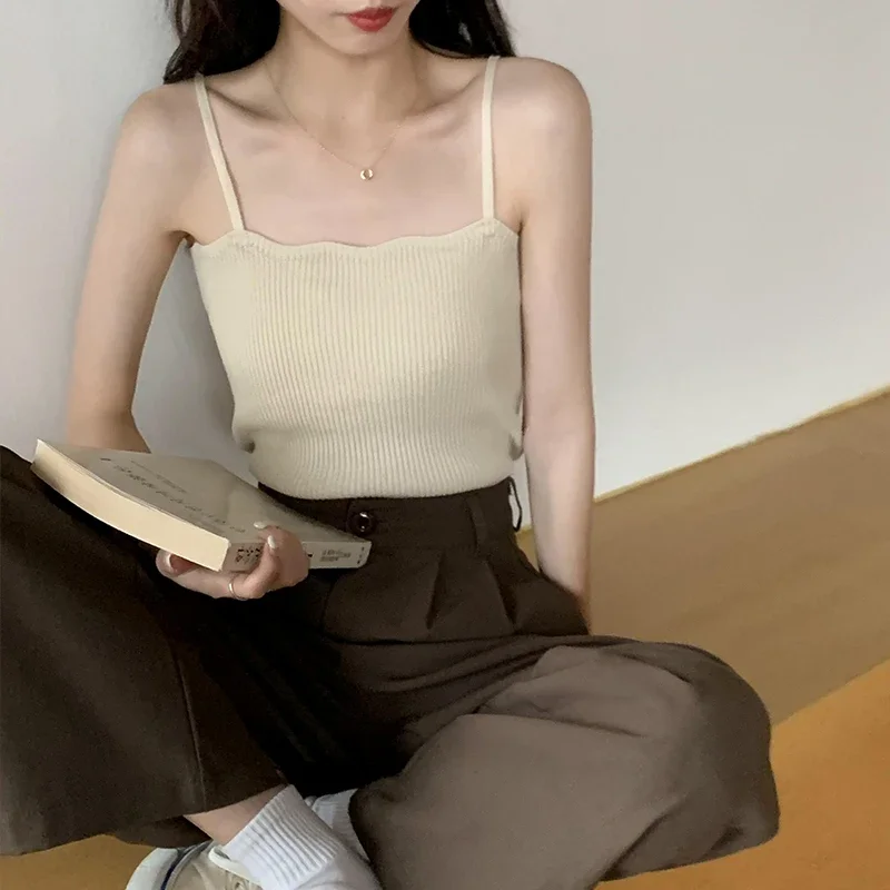 Koreanisches Einfaches Inneres Schichtungs-Tanktop, Lässiges Alltags-Top, Retro Koreanischer Stil, Gestricktes Damen-Camisole, Sommer 2026 Ärmelloses Slim-Fit-Oberteil – Detail 19