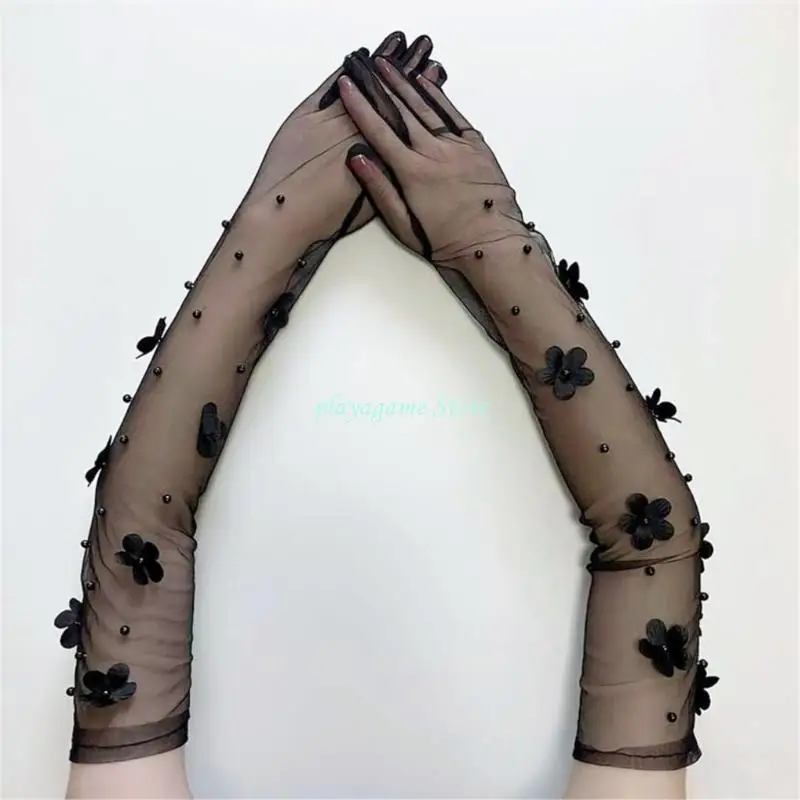 Y88A Gants fleurs dentelle extensible
