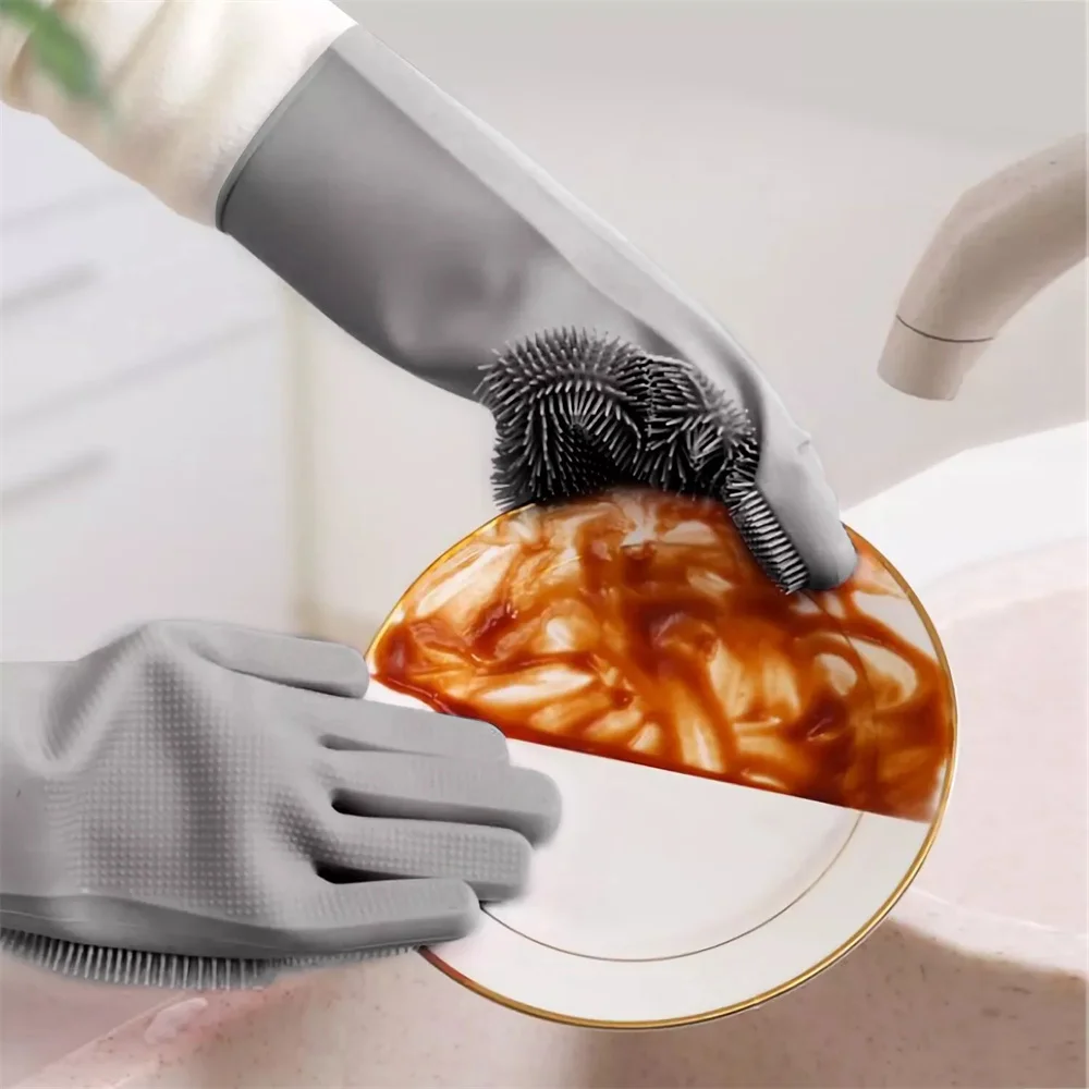 Guantes mágicos de goma de silicona para lavar platos, esponja para el hogar, Herramientas de limpieza de cocina