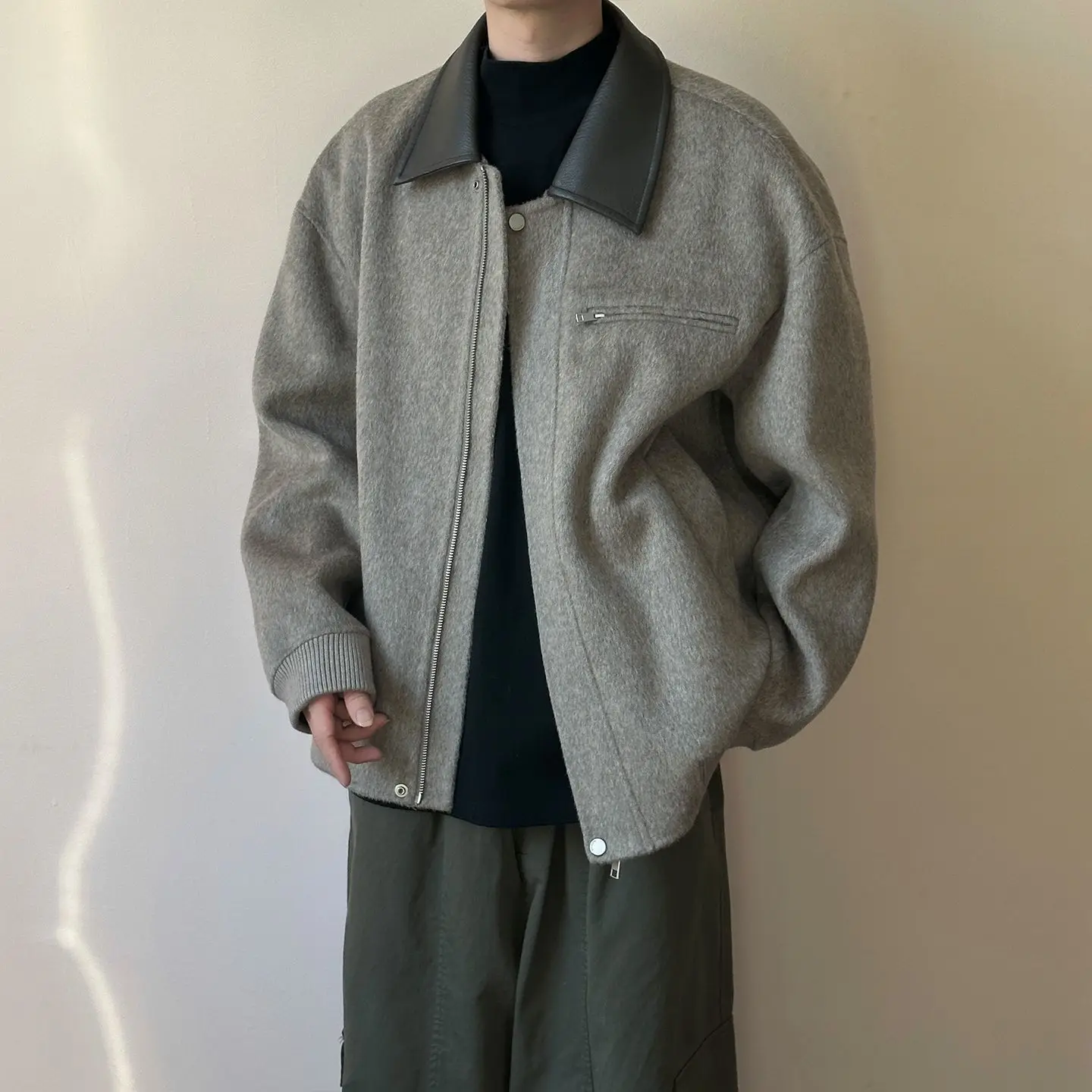Autumn And Winter Design-Inspired American-Style Solid Color  New Model With A Turn-Down Collar, High-End Versatile