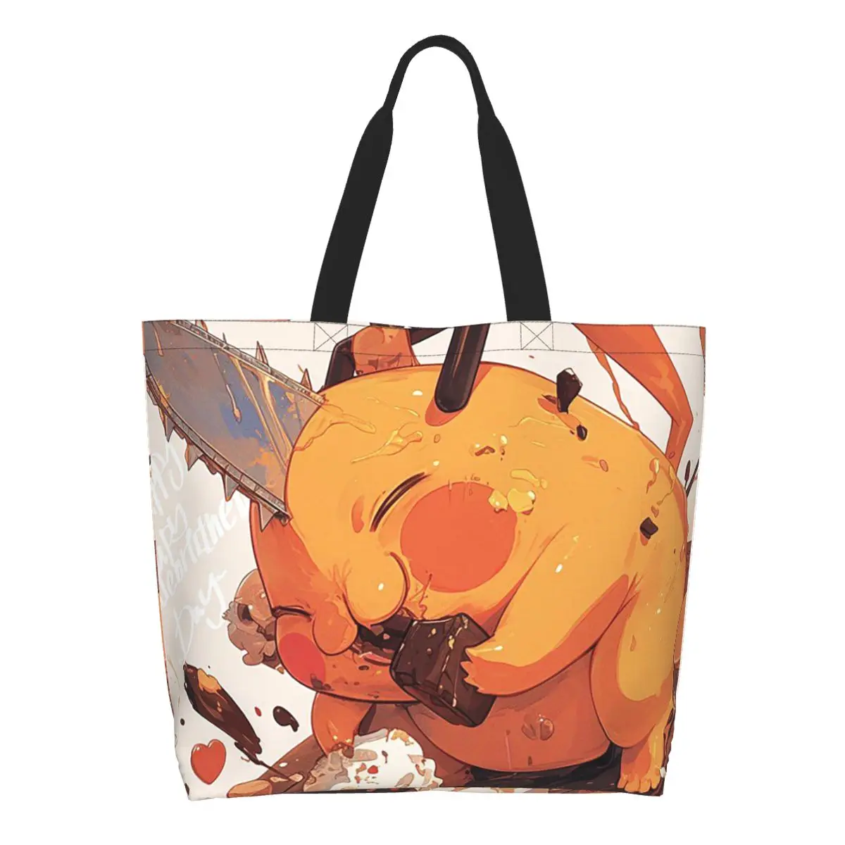 Chainsaw Man Pochita Shopping Tote Bag Canvas Large Capacity Shoulder Bags Shopper Grocery Handbag for Women