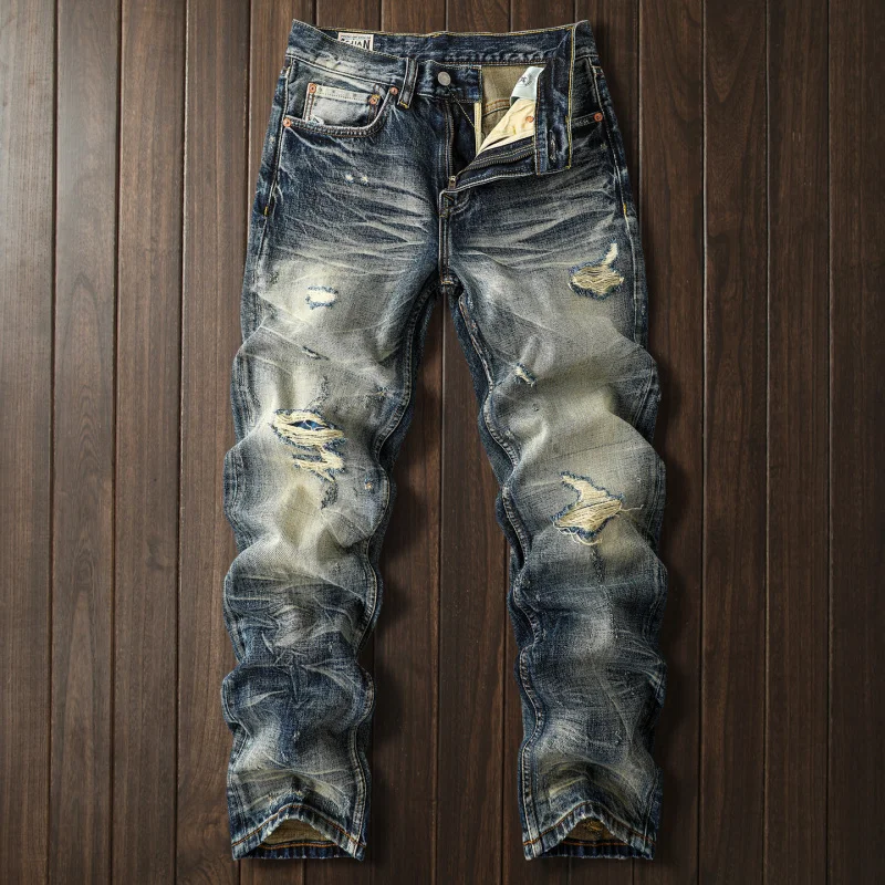 

Новые мужские джинсы 2026 года, свободный крой, прямые штанины, ретро-винтаж, винтажные американские уличные брюки полной длины