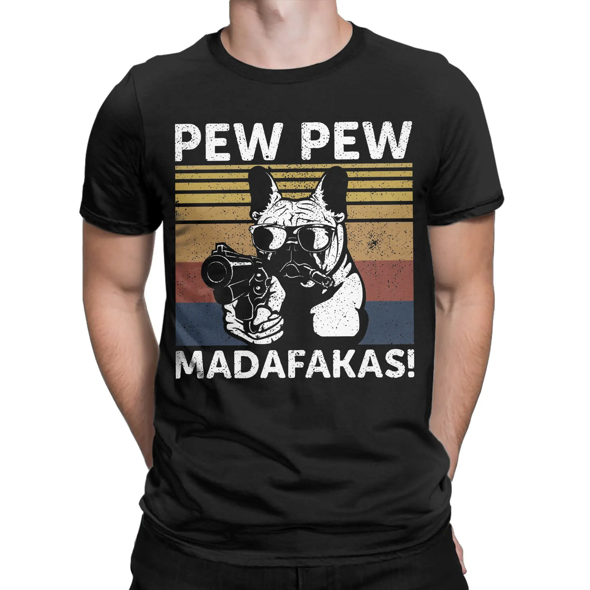 Französische Bulldogge Pew Pew Madafakas Crazy T-Shirt Herren Baumwolle Tolle T-Shirts Rundkragen T-Shirts Kurzarm Tops 4XL 5XL