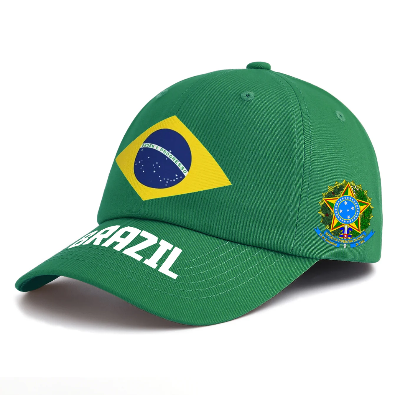 Brazil Flag Coat of Arms Printed Unstructured Baseball Cap Green Soft Top Adjustable Soccer Fan Dad Hat