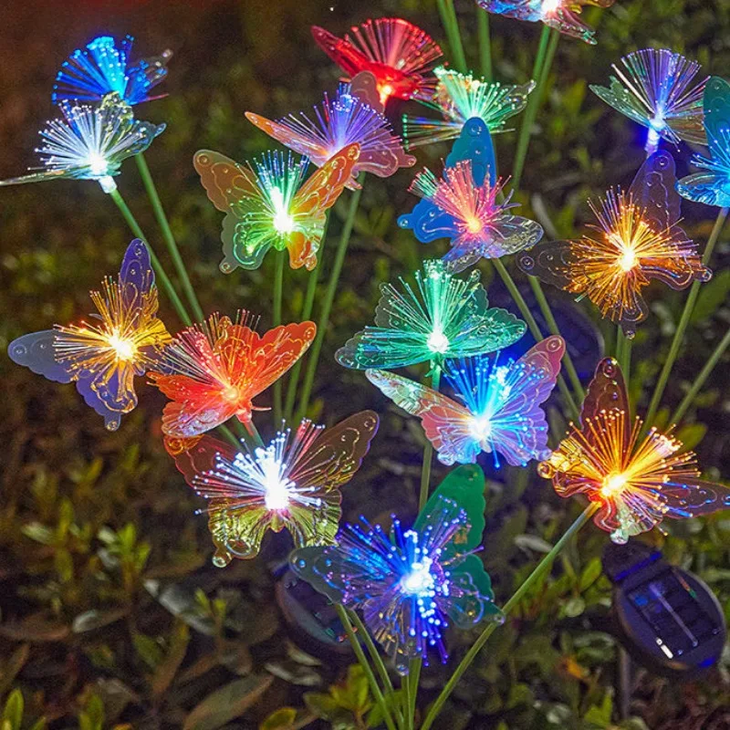 

6/8 Heads LED Solar Lights Outdoor Decor Solar Garden Lights Butterfly Fiber Optic Flower Lawn Lamp for Yard Patio Garden Decor