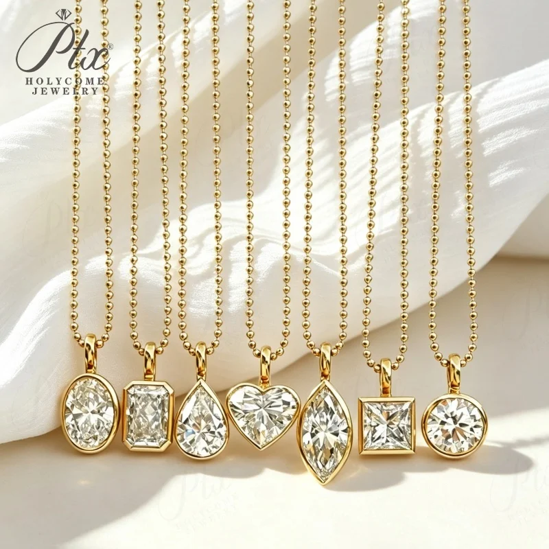 2ct Laborgezüchteter Diamant-Anhänger mit Goldperlenkette, Herzschliff, Echtes 18K Gold, Hochzeits- und Verlobungsanhänger, Einfacher Holycome Schmuck – Detail 15