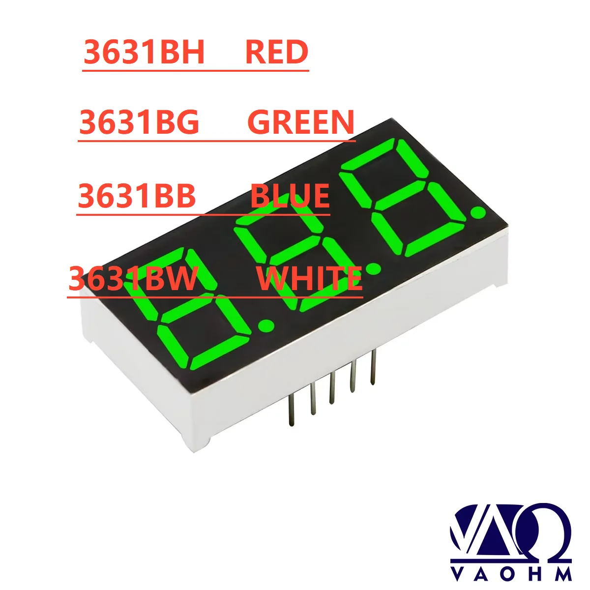

10 шт. 3631BH 3631BB 3631BG 3631BW 0,36-дюймовый семисегментный светодиодный дисплей с общим анодом, трехразрядный, 10-контактный, красный, синий, зеленый, белый