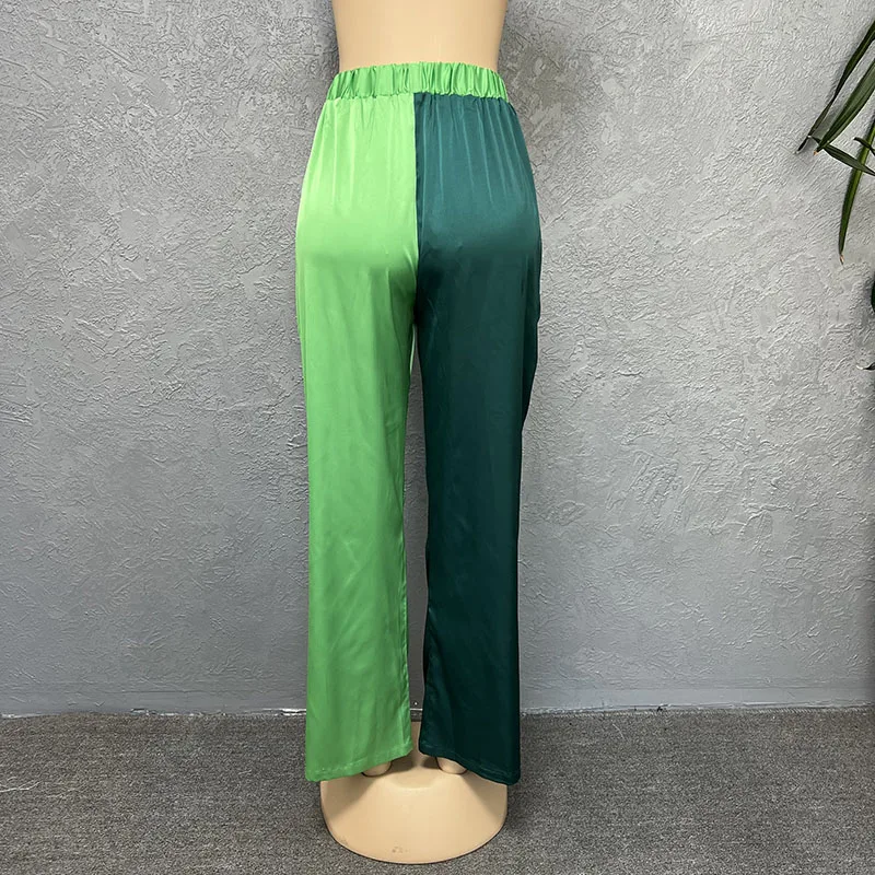 Spring Two Piece Outfits For Women Fashion 2023 Green Long Sleeve Shirts Straight Pants Set Tracksuits Lady 2 Piece Pant Suits