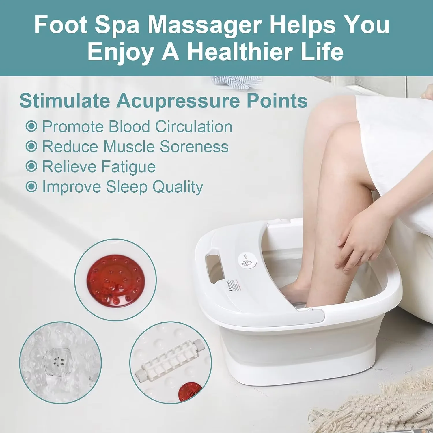 Foot Bath Massager Heat Foot Spa for Pain Relief Stress Relief with Roller Vibration Temperature Control Wireless Remote Folding