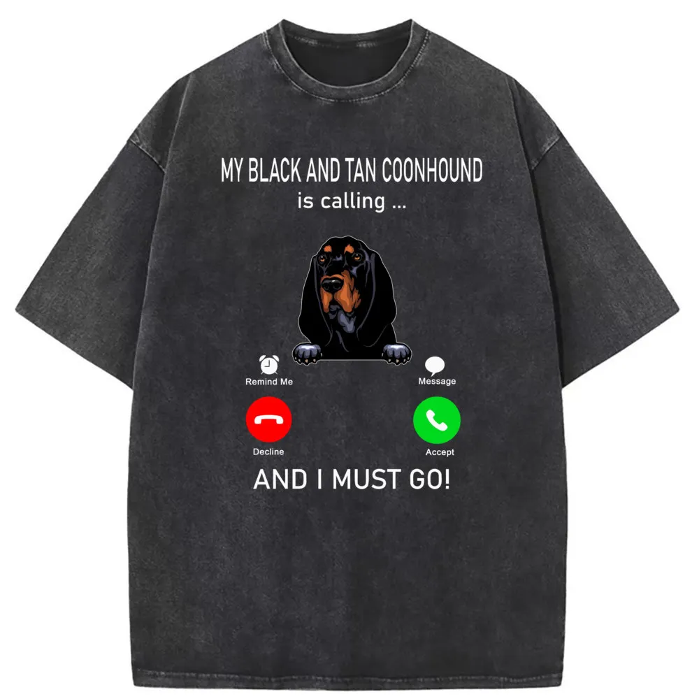 Black And Tan Coonhound Is Calling I Must Go Funny T-shirts For Man Long Sleeve Tee Shirt Men Printed Washed Cotton Sweatshirts