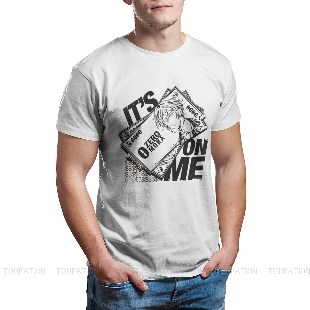 Genshin Impact Game Paimon Teyvat Venti Childe T-shirt For Men Zhongli It's On Me Humor Casual 100% Cotton Hip Hop Tee Shirts