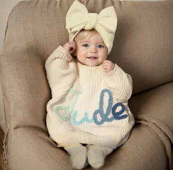 Personalized Baby Sweater, Custom Name Sweater, Hand Embroidery Name Sweater，Newborn Girl Coming Outfit winter baby girl clothes