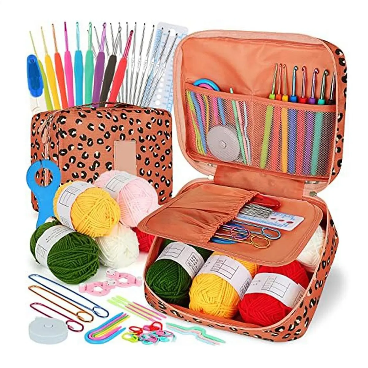 A89X Crochet Kit Beginners Crochet Hook Set,58PCS Portable Crochet Set Ergonomic Crochet Hooks Travel Crochet Supplies