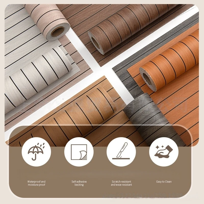 

Imitation Wood Grain Self Adhesive Wallpaper for Wall Cladding PVC Wall Panels for Interior Decoration Vinyl Striped Wall Decals