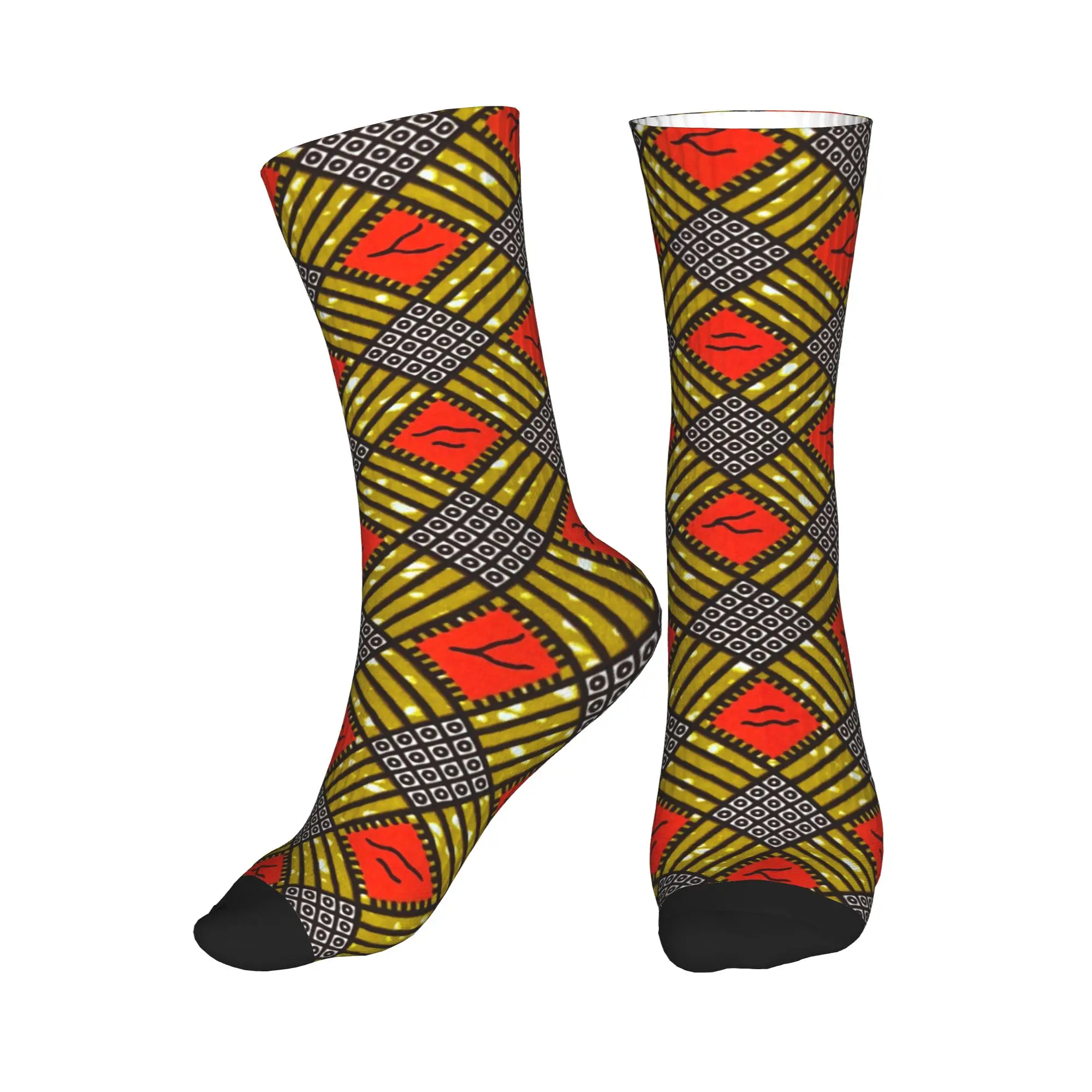 

Kawaii Men's Traditional Geometric African Ethnic Tribal Ankara Pattern Dress Socks Warm Breathbale 3D Printed Crew Socks