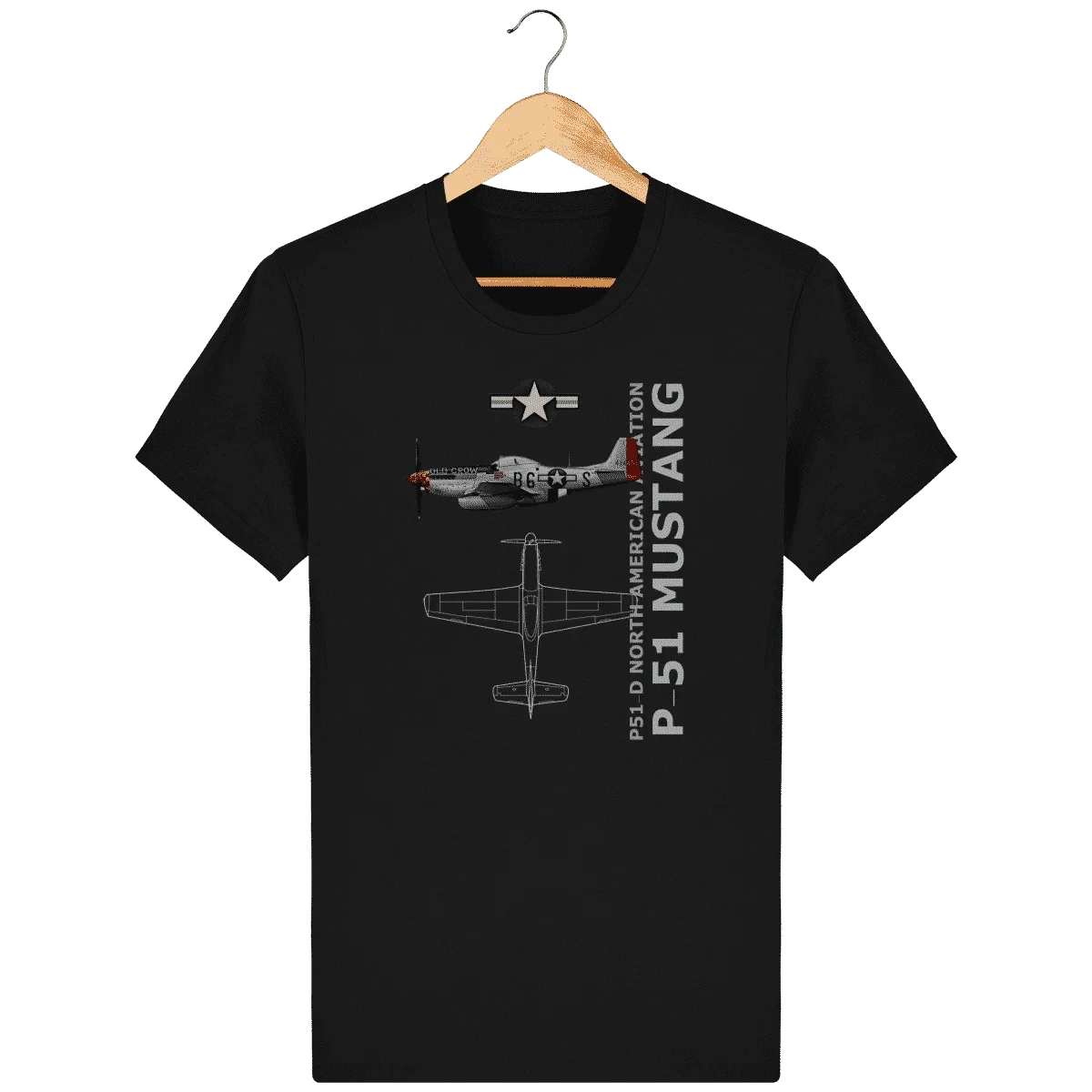 

P-51 Mustang WWII Fighter Airplane Profile Мужская футболка с коротким рукавом Повседневная рубашка из 100% хлопка