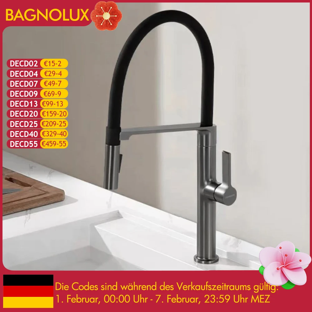 

Черный кухонный смеситель, выдвижной распылитель, резиновый смеситель, монтируемый на палубе, 2-ходовой смеситель с распылительной головкой, смеситель для горячей и холодной воды