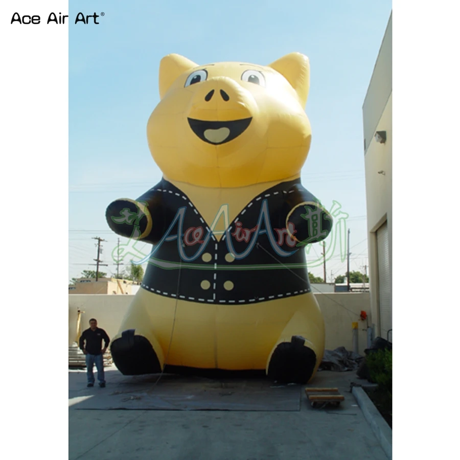 3/4/5m Inflatable Yellow Pig Cartoon Wear Suit，Inflatable Animal Ballon For Outdoor Advertising Exhibition Made By Ace Air Art