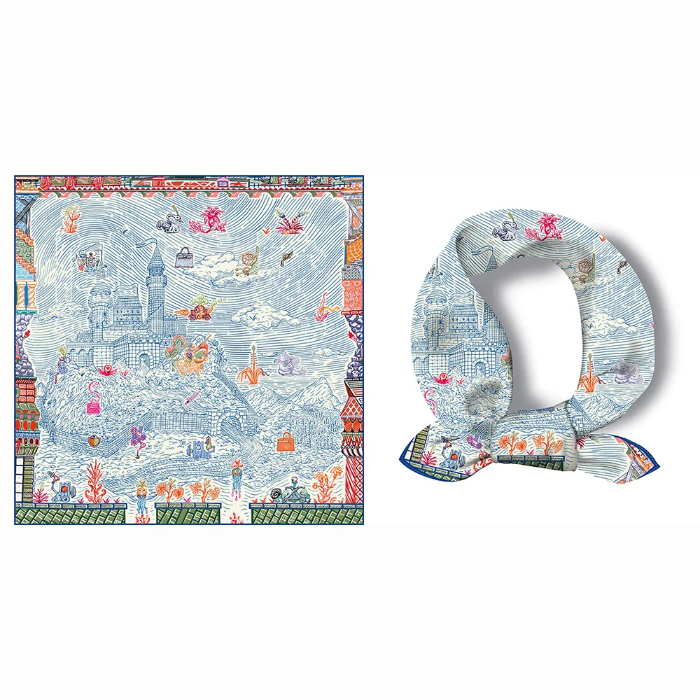 

Korean Style Small Square Scarf 53cm Versatile Decorative Print Women's Fashionable Silk Twill Neck Warmer Spring Autumn Winter