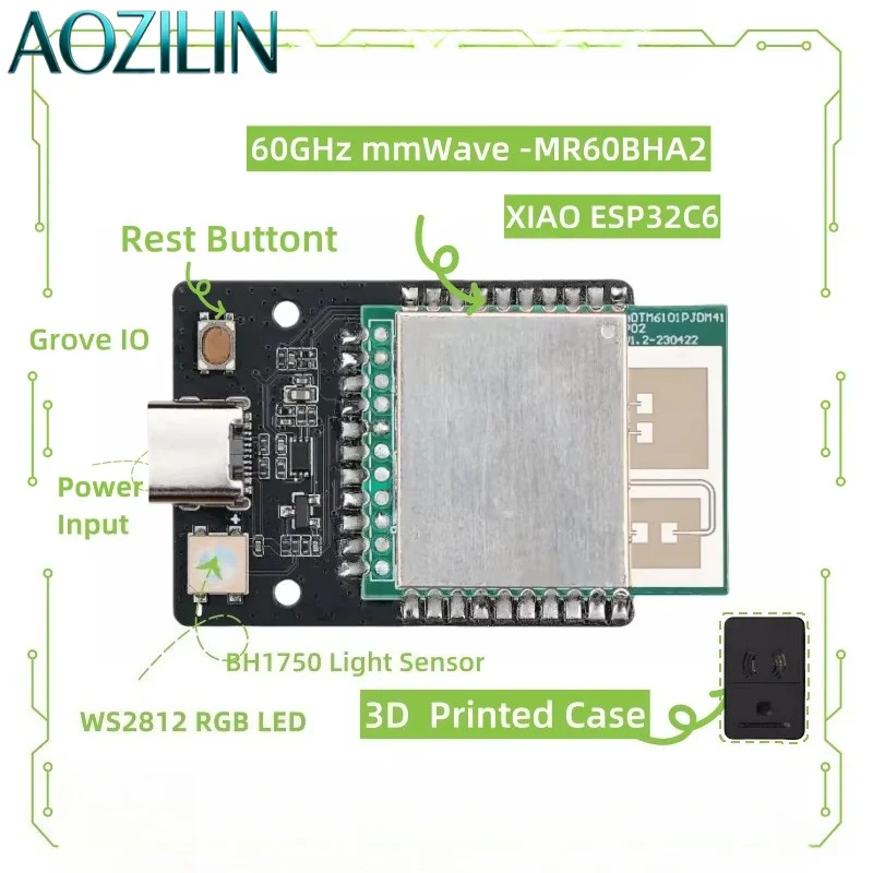 AOZILIN 60GHz Millimeter Wave Radar Sensor Module For ESPHome, Human Presence Respiration Heartbeat Auxiliary Detection