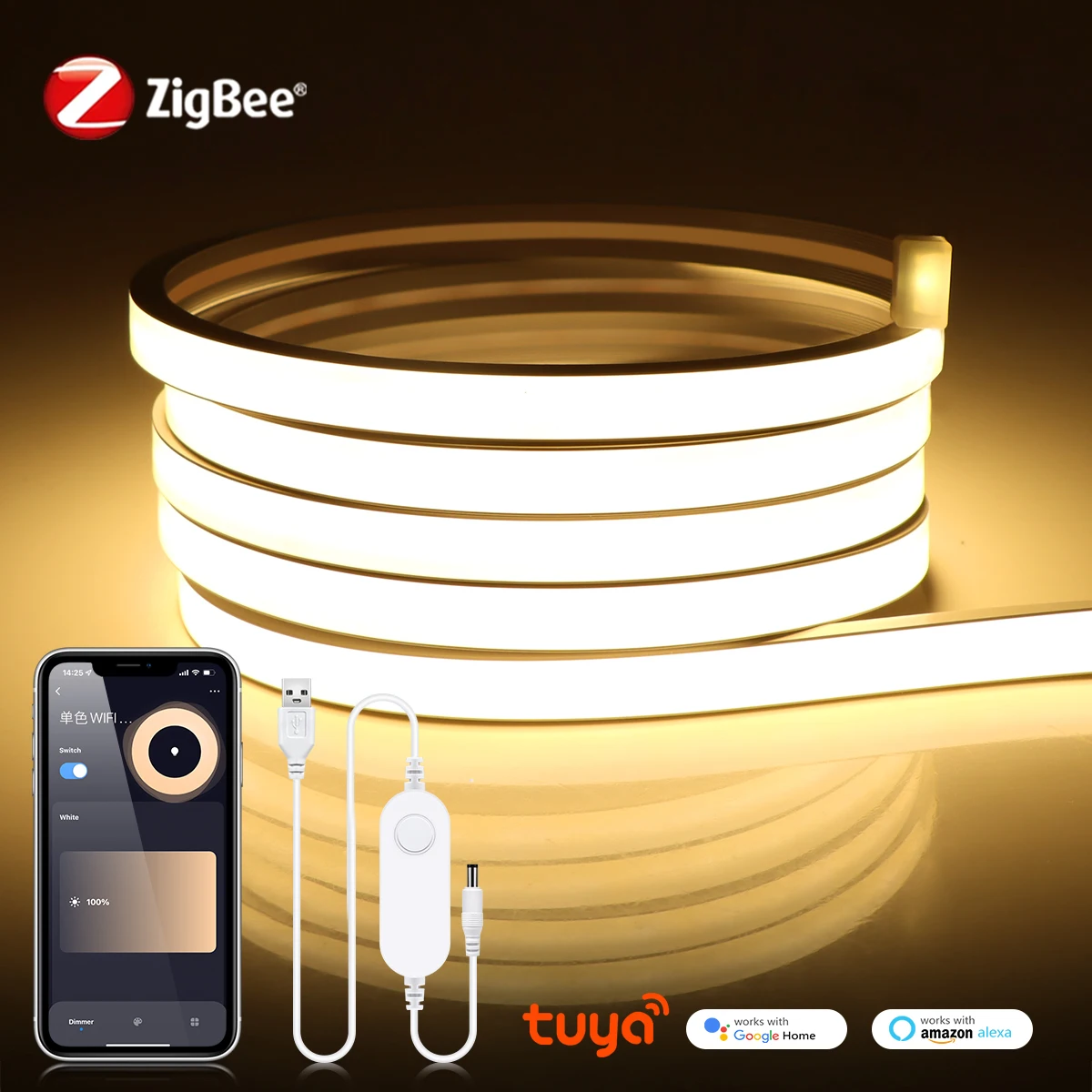 WiFi Zigbee 3.0 USB COB Neonowa taśma LED Neonowa taśma z żelem krzemionkowym Podświetlenie DIY Kompatybilny z Alexa Echo Google Home Assistant