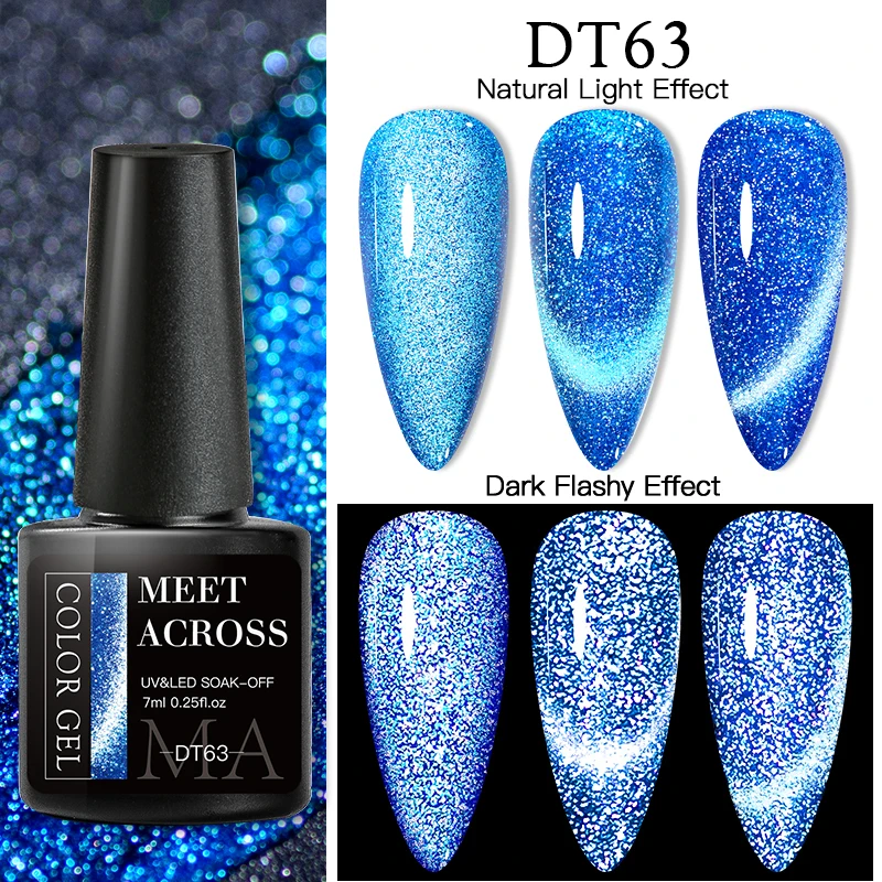 MEET ACROSS 7ml Neon Reflective Glitter Cat Magnetic Gel Nail Polish Laser Color Semi-permanent Varnish Uv Nail Polish Nail Art