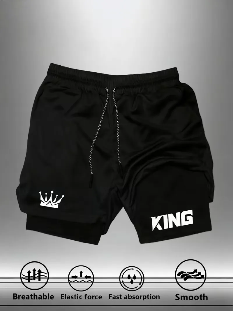 Men's summer breathable dual-purpose double-layer shorts with elastic compression and quick drying multifunctional sports