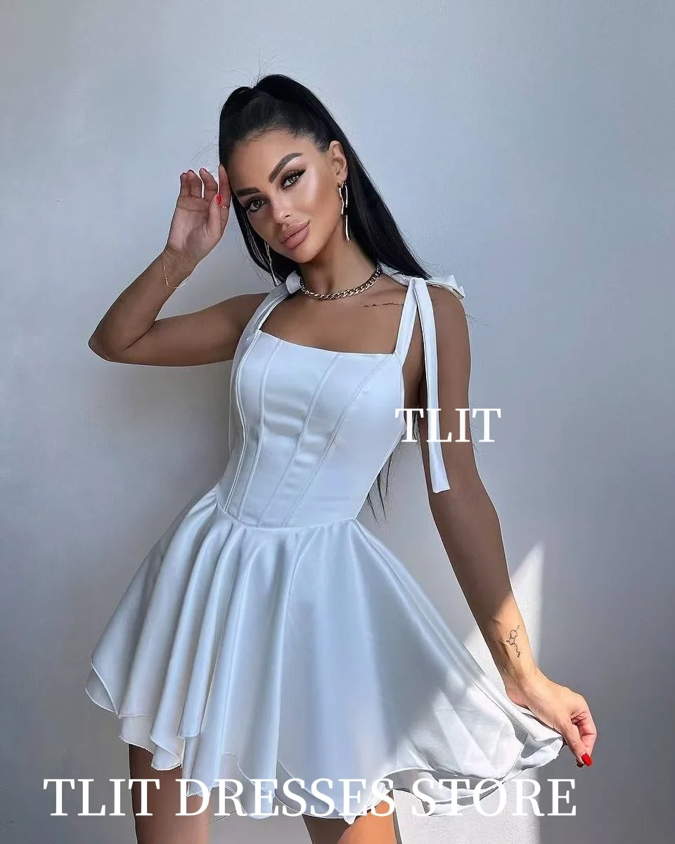 TLIT Sexy Silk Satin Short Evening Party Dresses Arabic Women Cocktail Dresses Spaghetti Strap Bow Customized Robe de soiree