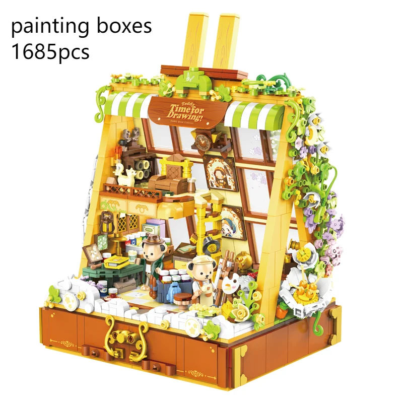 

Easels Building Block With LED Light Kumamoto Bear Toy City Painting Boxes Teddy Bricks DIY Puzzle Assembly Toys For Kids Gifts