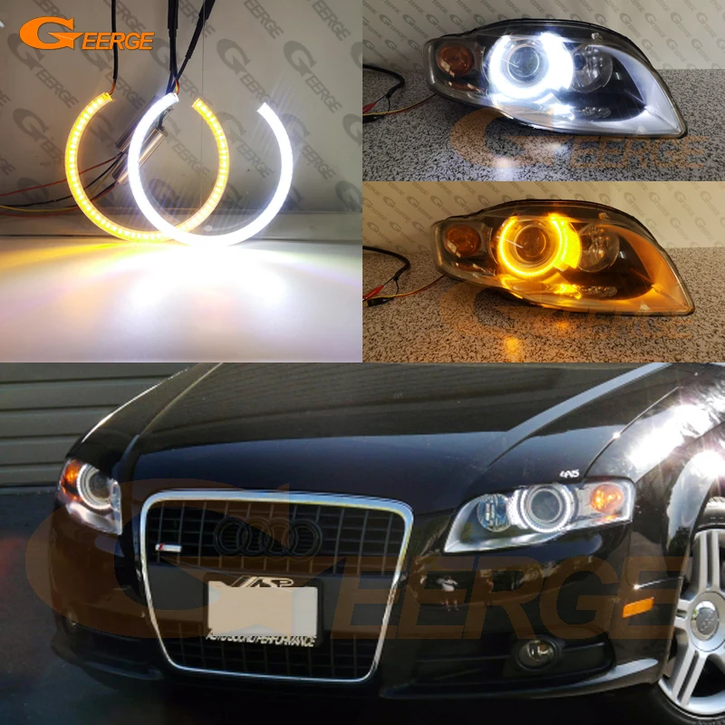 Do Audi A3 8PA A4 S4 RS4 B7 Ultra jasny dwukolorowy przełącznik światła dziennego kierunkowskaz Smd Led Angel Eyes Kit Halo Rings DRL