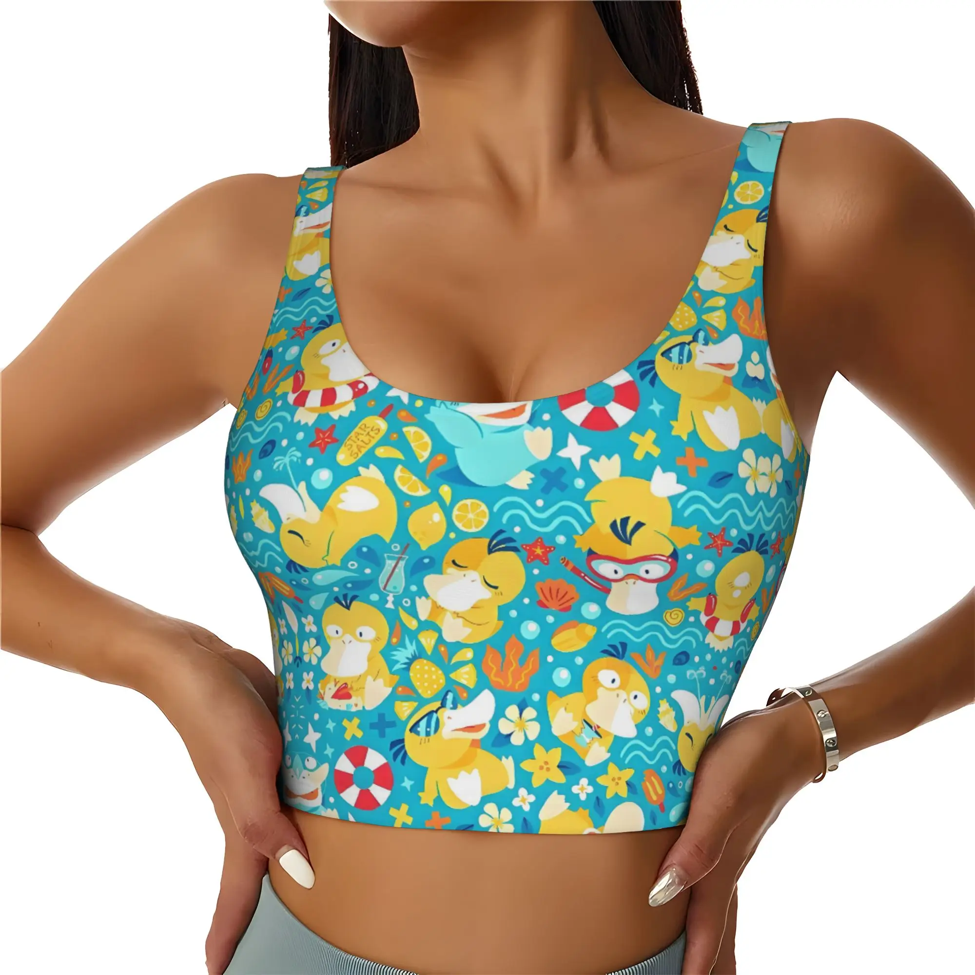 Custom High Impact P-Psyducks Sports Bra Women Animated Film Gym Workout Yoga Crop Top
